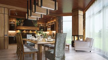 Проект зоны барбекю с гостиной